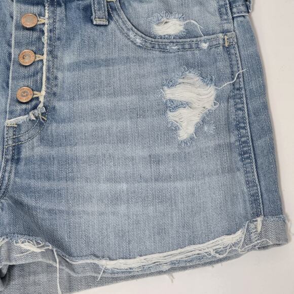 Hollister California Women's stretch Blue Denim Short Hi Rise Distressed size 28 - Picture 5 of 12